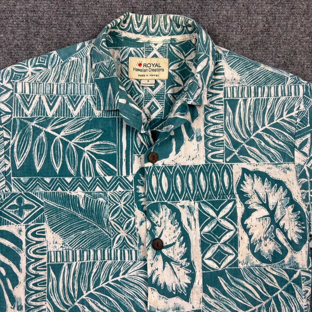Royal Hawaiian Creations Shirt Mens S Teal Vintage Aloha Tropical Cotton USA